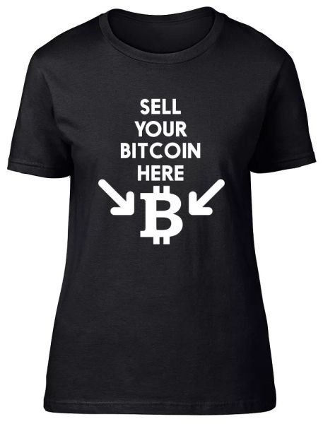 

sell your bitcoin here womens ladies fitted t-shirt, White;black