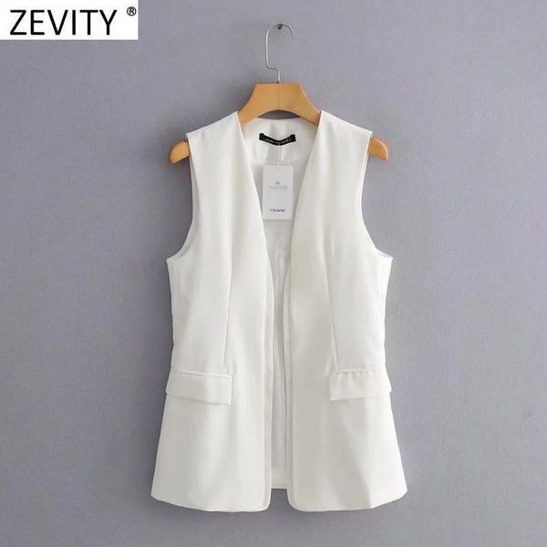 

women fashion black white color sleeveless vest jacket office ladies open stitch suits waistcoat pockets outwear ct704 210419