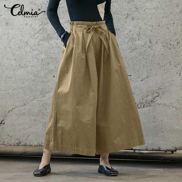 

women's pants & capris women wide leg high elastic waist trousers celmia 2021 autumn casual pleated long pantalones femme retro loose p, Black;white