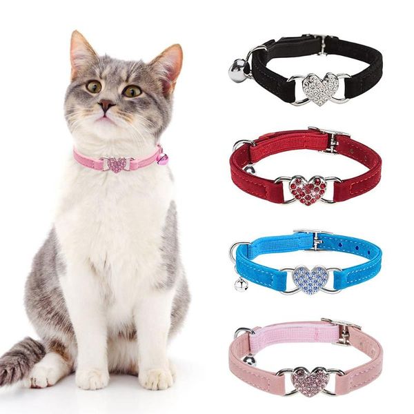 

cat collars & leads bling rhinestone pu leather collar with bell for dog crystal diamond small pet accessories