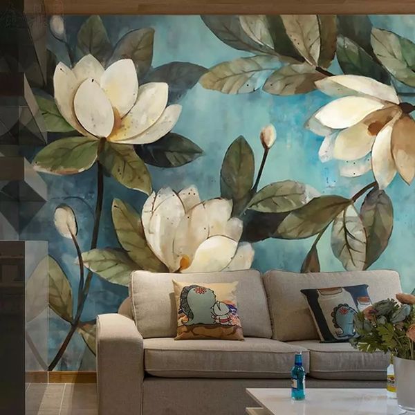 

custom mural european painting flowers retro livingroom tv backdrop wallpaper entrance bedroom wall