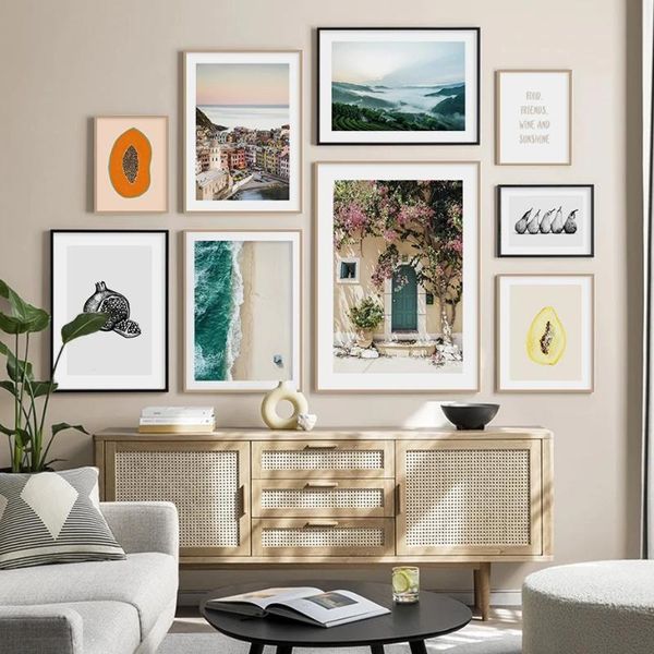 

paintings greek house flowers town canvas painting landscape wall poster fruit beach valley art print pictures living room home decoration