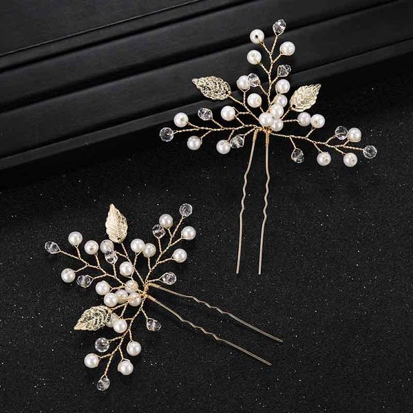 

hair clips & barrettes 2pcs gold color pearls crystal brides hairpins flower wedding accessories for women pins headpiece bridal jewelry, Golden;silver