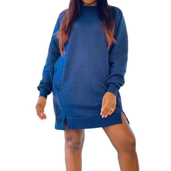

women's hoodies & sweatshirts kalenmos women autumn winter dress long sweatshirt streetwear fashion sleeve slit hem vestidos, Black