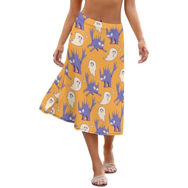 

skirts spooky skirt day woman printed spandex beautiful midi, Black