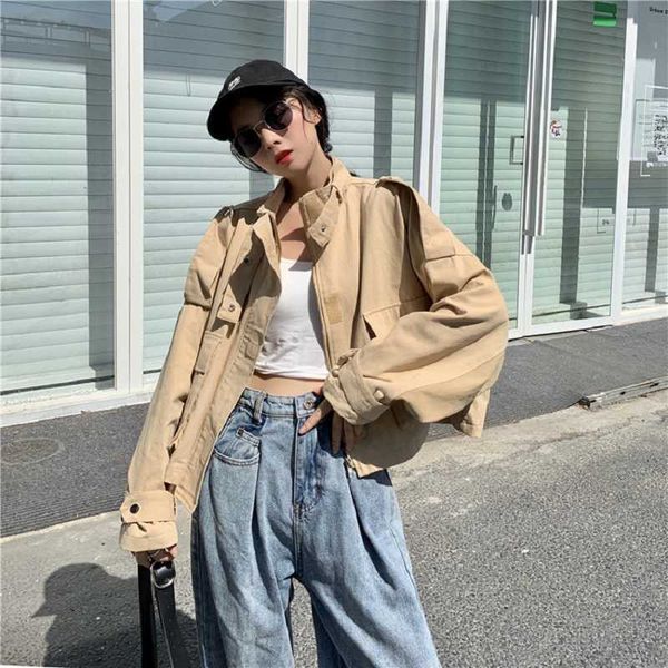 

autumn women's korea ulzzang harajuku vintage bf england style short fashion personality loose zipper casual women jacket 210608, Black;brown