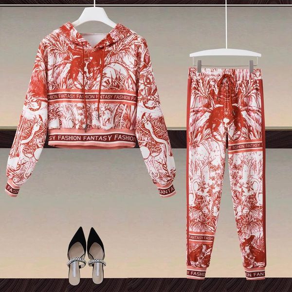 

women's two piece pants designer spring autumn set jacket elastic band vintage print fashion sporty two-piece suit, White