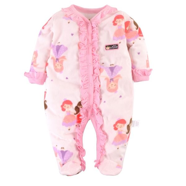 Neue Baby Mädchen Strampler Fleece Körperwärmer Korallen Samt Rosa Prinzessin Pyjamas Nachtwäsche Komfortable Outfit Fuß Abdeckung 210413