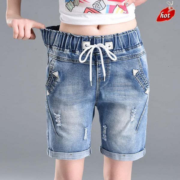

women's jeans summer shorts pants high waist elastic straight denim fashion casual plus size o8r2 3lyl, Blue