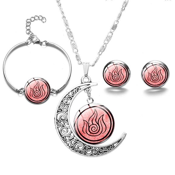 

earrings & necklace avatar the last moon pendant for women glass cabochon charms fashion on neck 2021 gifts jewellery set, Silver