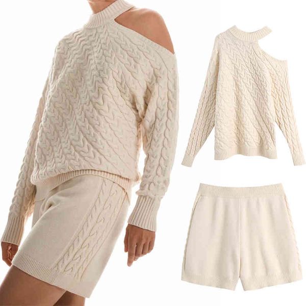 

dress female autumn knitting skirt upper suit short pants long knit sweater, White