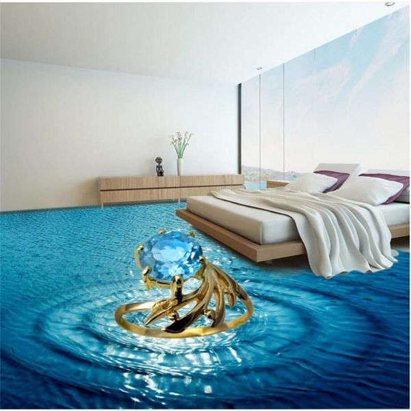 

wallpapers custom creative 3d stereo blue ocean diamond ring floor decorative painting stickers waterproof non-slip self-adhesive