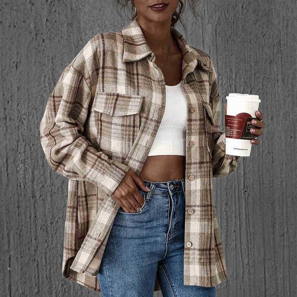 

women's tanks & camis mosimolly cool plaid shirt blouses women pockets button down oversize coats h0c5 5nv6, White