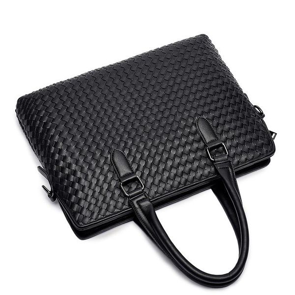 

men's leather business briefcase woven casual man shoulder bags messenger bag male lap handbags men travel briefcases