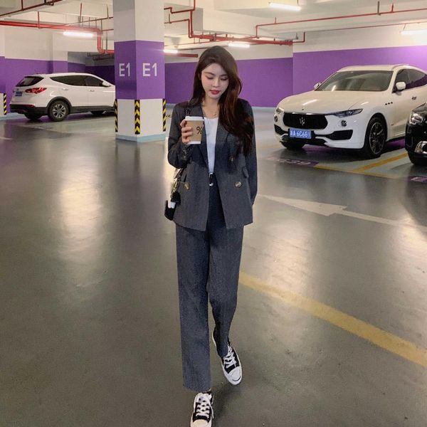 

women's two piece pants real s spot 978# small suit 2021 casual loose korean coat fashion temperament two-piece, White