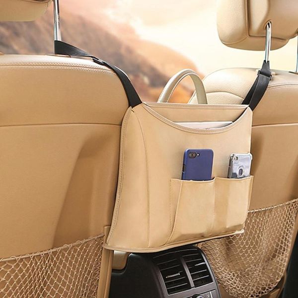 

car organizer net pocket multi-function easy access faux leather seat for