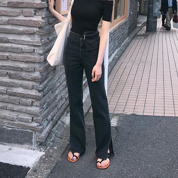 

women's jeans wide leg denim pant high waist straight mom womens trousers plus size black boyfriend baggy pantalon fem nh66, Blue