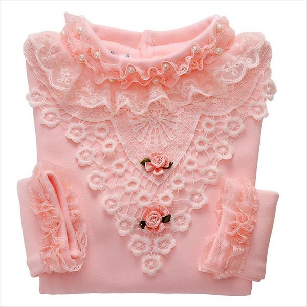 

children girls t shirt, autumn kids clothes baby full sweet flower lace shirts clothing blouse, Blue