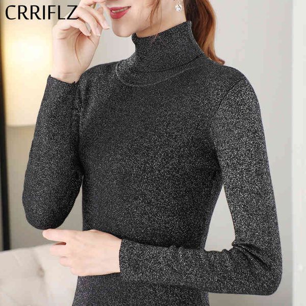 

autumn winter turtleneck knitted tight sweater women solid bright silk pullovers cotton office lady crriflz 210520, White;black