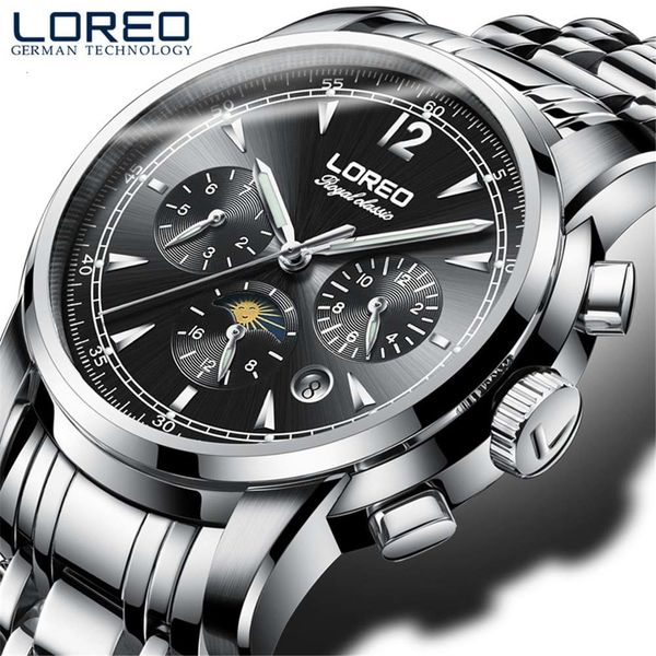 

loreo lighting men mechanical clock waterproof 50m luxury mark 24-hour week rvs sapphire automatic, Slivery;brown