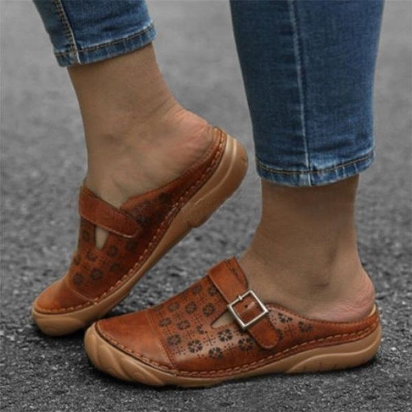 

women summer slippers buckle cutout 2021 round head fashion large size shoes casual outdoor ladies, Black