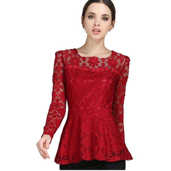 

womens and blouses ruffles lace blouse shirts long-sleeved hollow blusa feminina plus size s-5xl women's &, White