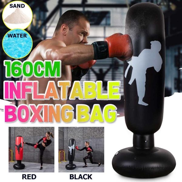

1.6m punch bag inflatable boxing column tumbler standing punching speed bags training fit red/black sand