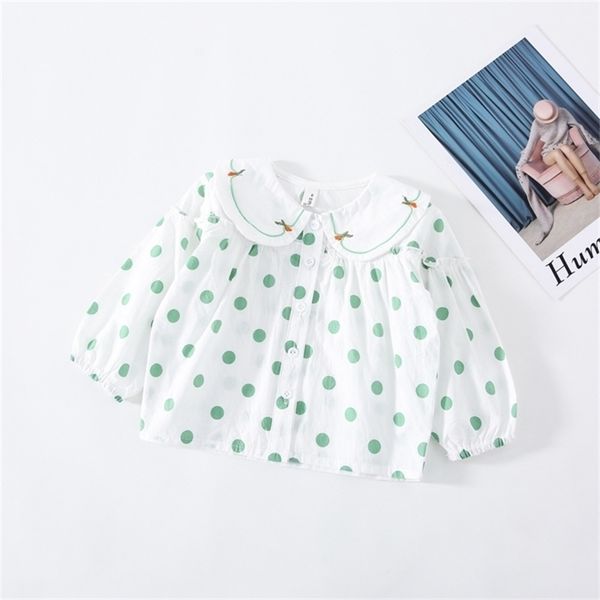 

spring arrival girls long sleeve dot blouses kids cotton 210528, White;black