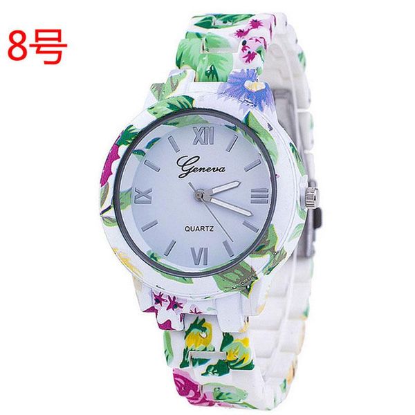 

wristwatches alloy flower strap ladies watch geneva print, Slivery;brown