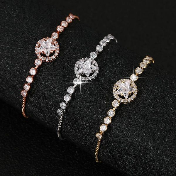 

charm bracelets funmode fashion round star shape cz box chain adjustable for women party jewelry pulsera hombre wholesale fb65, Golden;silver