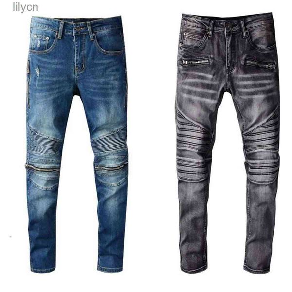 

skinny jeans slim fit denim destroyed hip hop pants for men quality, Blue