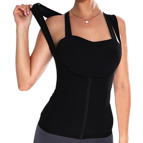 

women zip vest shapewear waist corset weight loss workout sports sauna effect fat burning body shaper women's shapers, Black;white