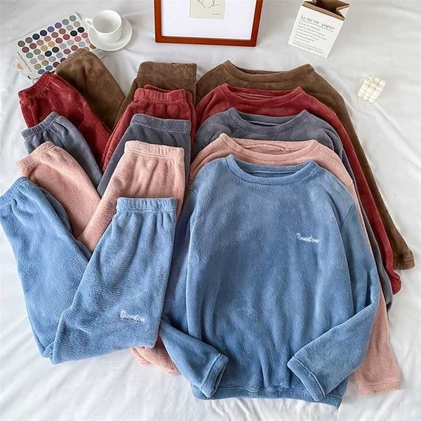 

winter thick warm pajamas sets for women sleepwear homes clothing pajama home wear womens pyjamas set velvet pants nightwear 211112, Black;red