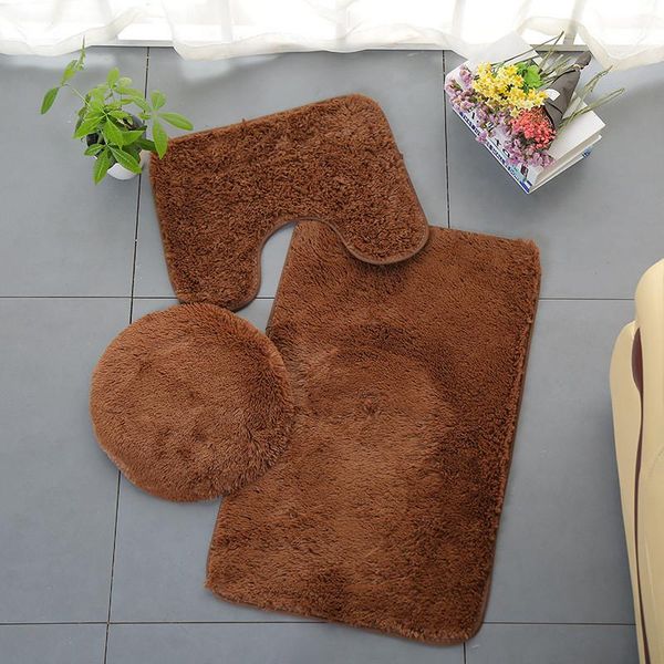 

3pc bathroom set rug contour mat toilet lid cover plain solid color bathmats bath mats
