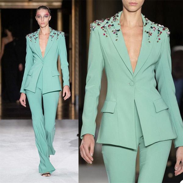 2022 Fashion Women Blazers Ternos Personalizar Vestido de Promoção Um Botão Cristal Beading Stressing Vestidos de Jaqueta Sólida Calças