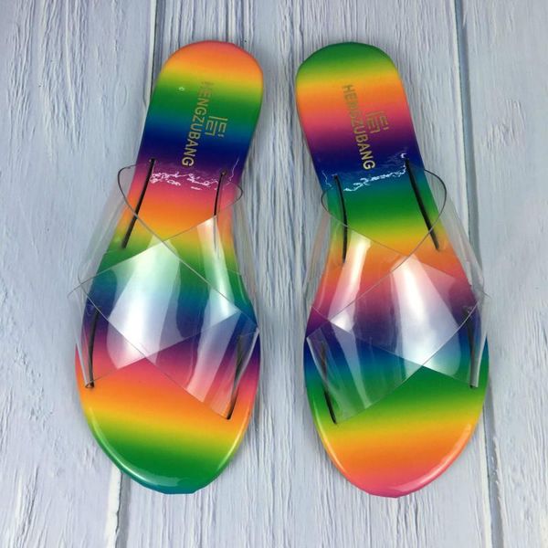 

summer fashion colorful women slippers cross transparent casual outdoor ladies slides shoes woman big size 41 flip flop, Black