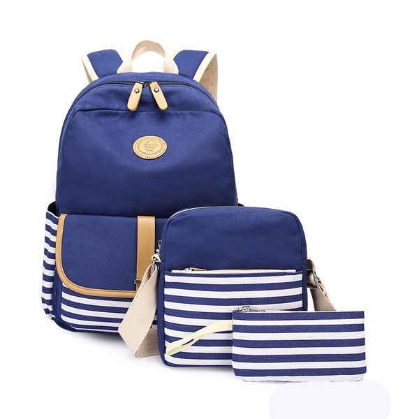 

canvas bag female three piece leisure backpack female backpack female middle school student schoolbag large capacity wear-resistant