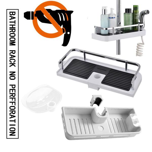 

hooks & rails shower storage rack organizer bathroom adjustable shampoo tray shelves stand single no drilling lifting head holder