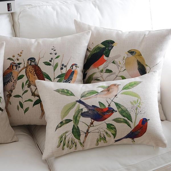 

wholesales linen pillow cover cushion vintage branch birds owls home decorative case 45x45cm cushion/decorative