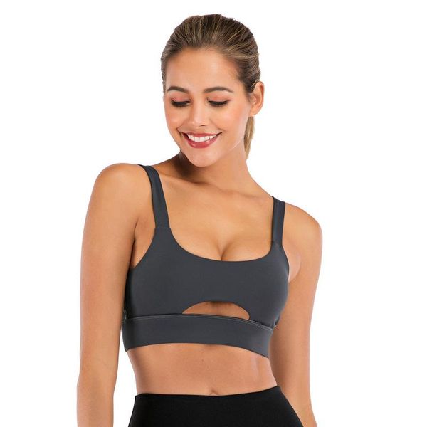 

gym clothing strap sports bra hollow out breathable yoga with pad high impact shockproof crop for workout activewear, White;black