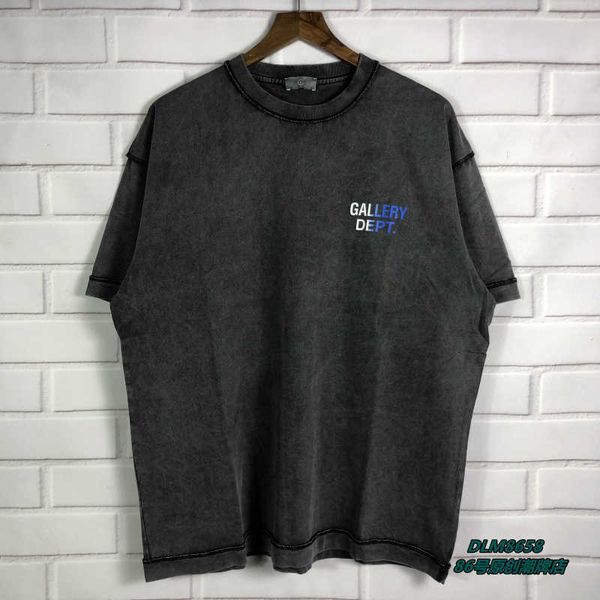 

american fashion brand gallery dept gradual change letter printing wash used couple loose cotton short sleeve t-shirtaukm, White;black