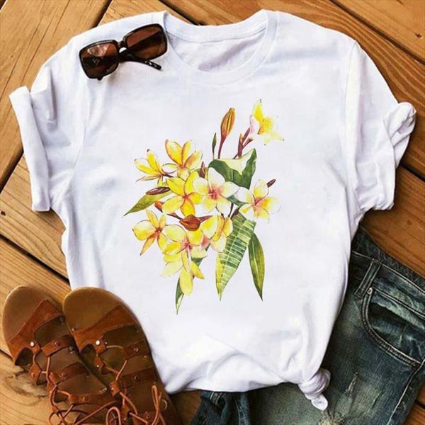 

maycaur men 90s floral printed mens t shirt tee femme plus size cute streetwear loose white o neck shirts, White;black