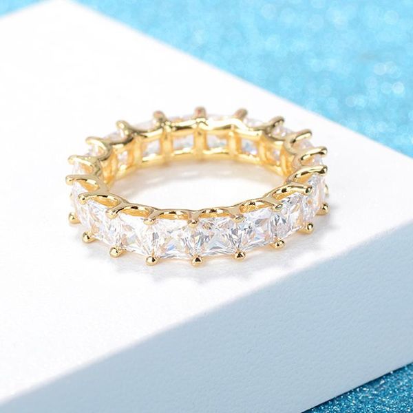 

wedding rings djmax women luxury eternity band ring princess cut zircon fashion female jewelry anniversary gift full square cz, Slivery;golden