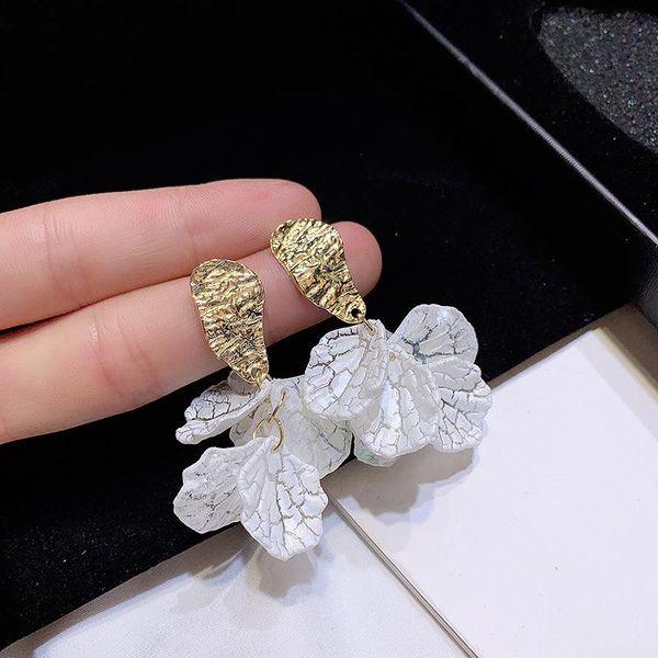 

creative holiday style exaggerated white flowers earrings petal femininity korean stud, Golden;silver