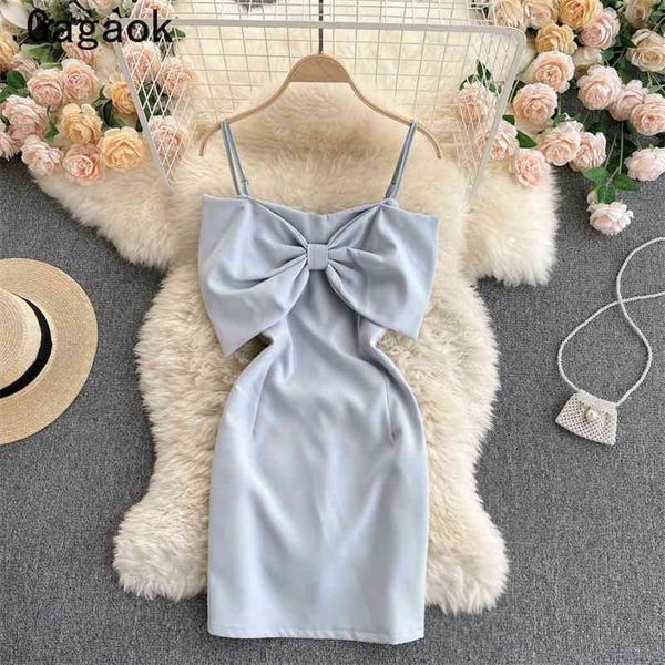 

bodycon dress women summer spaghetti strap square collar bow sweet mini dresses slim korean chic wild vestidos 210531, Black;gray