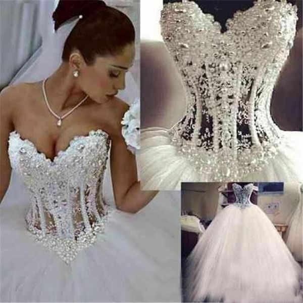 

other wedding dresses sweetheart see through floor length princess bridal gowns beaded lace pearls custom made ball gown, White