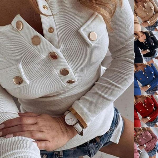 

women's blouses & shirts 2021 spring winter blouse long sleeve work wear women buttons shirt casual knit o neck fashion 5xl plus size, White