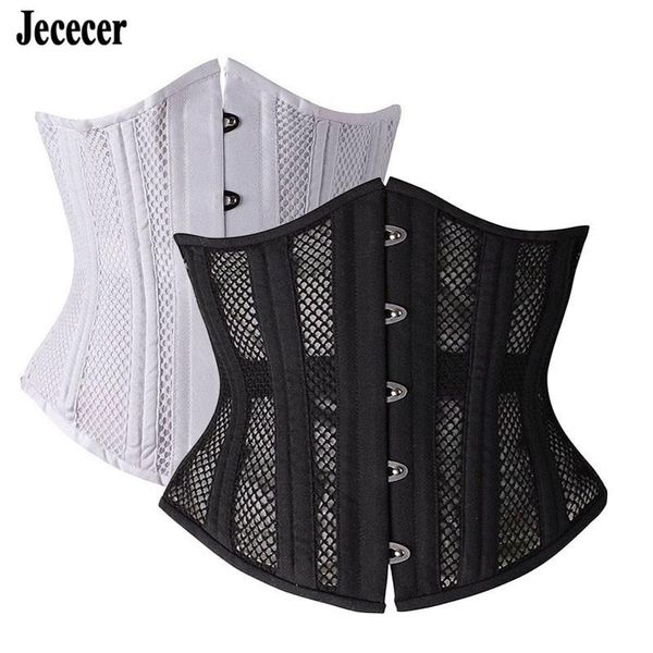 

bustiers & corsets waist trainer 24 steel bones gothic underbust corset mesh breathable slimming body shaper girdles women, Black;white