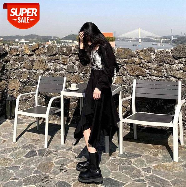 

dress fashionable women's black stitching skirt small hepburn style french retro long #n903, Black;gray
