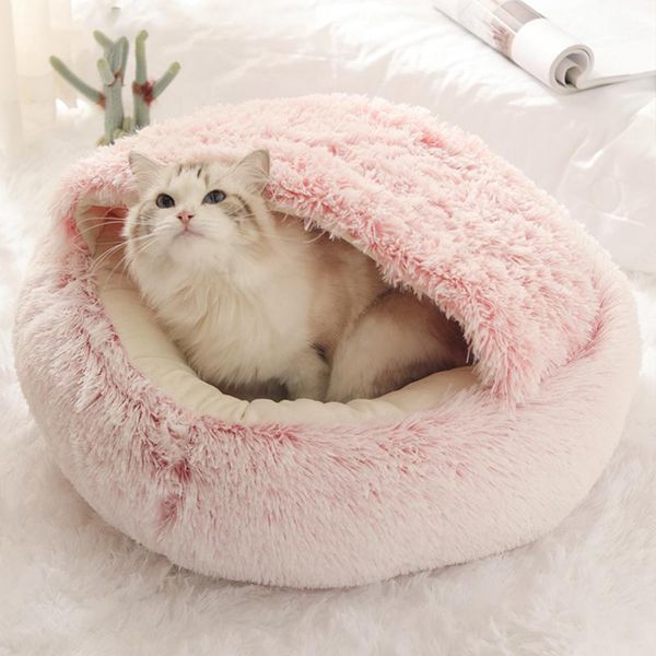 

cat beds & furniture style pet dog bed round plush warm house soft long mat for small dogs cats nest 2 in 1